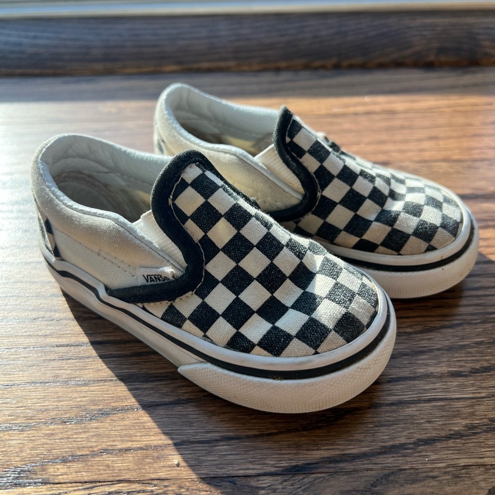 Vans Kids Checkered Slip-On Shoes - Black and White